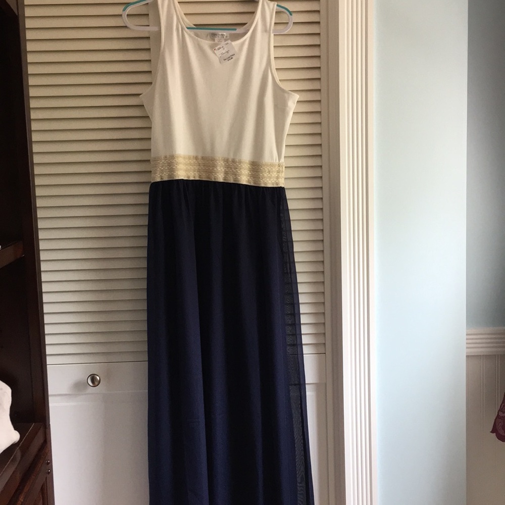 White and navy blue maxi dress